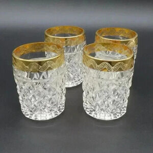 Diamond Point Clear Glasse with Wide Gold Band Old Fashioned Glass Whiskey Glass